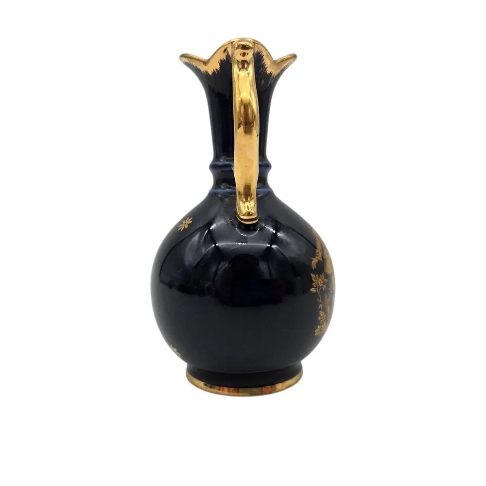Vintage Limoges France Cobalt Blue Gilded Miniature Vase Gold Courting Couple 5